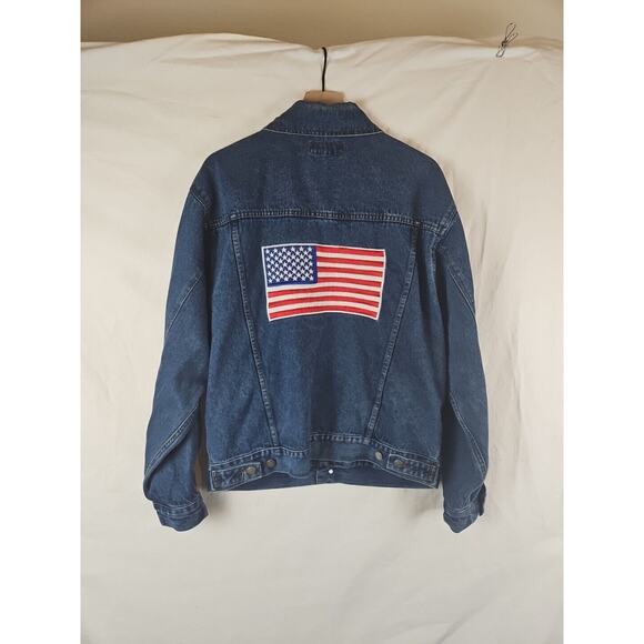 Eagles‎ Ridge Embroidered Denim Jacket Mens L American Flag Patriotic - Picture 2 of 7